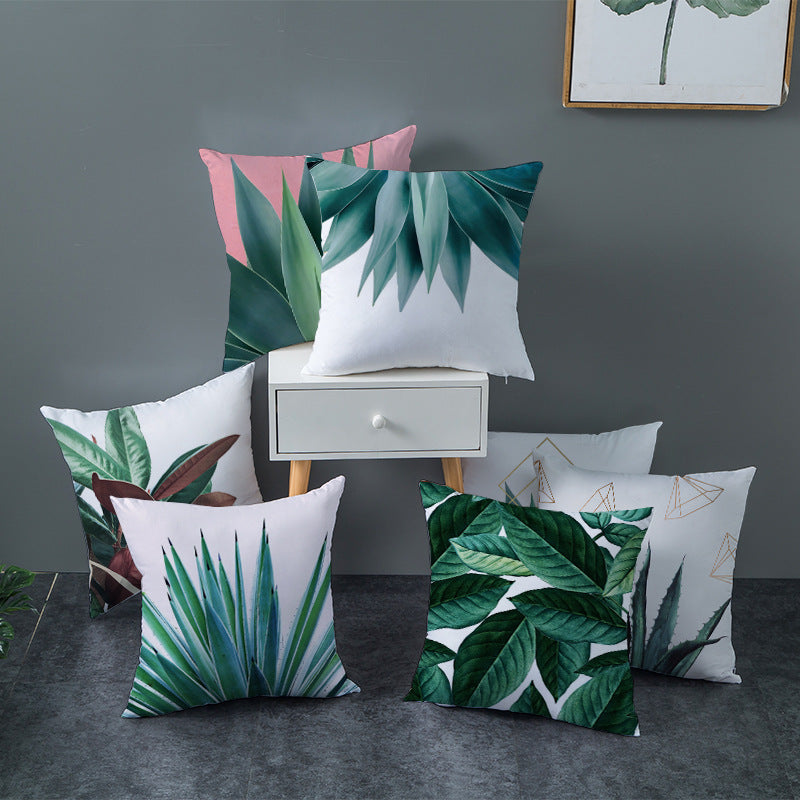 Peach Skin Sofa Pillowcase 45x45cm - Floral Plant Pattern Home Decor