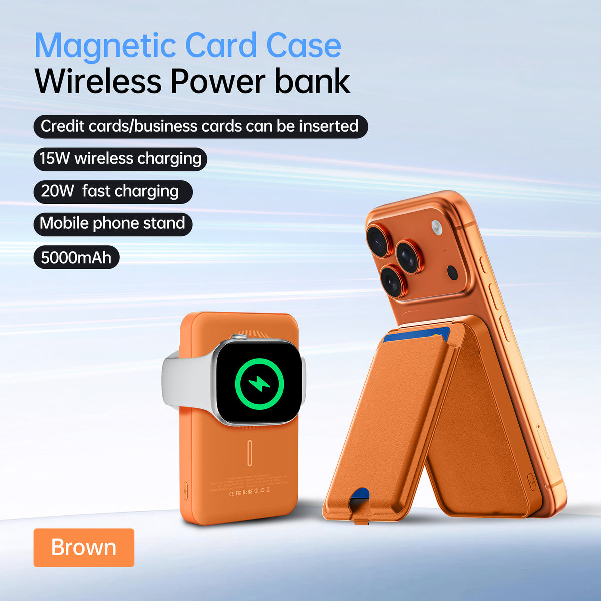 Magnetic Card Holder with Built-in Stand and 5000mAh Capacity - Cross-border Certified