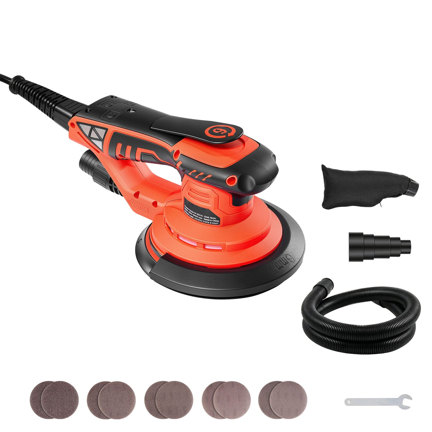 Vevor 6-Inch Random Orbital Sander 400W Brushless 7-Speed Woodworking Tool with Sandpapers