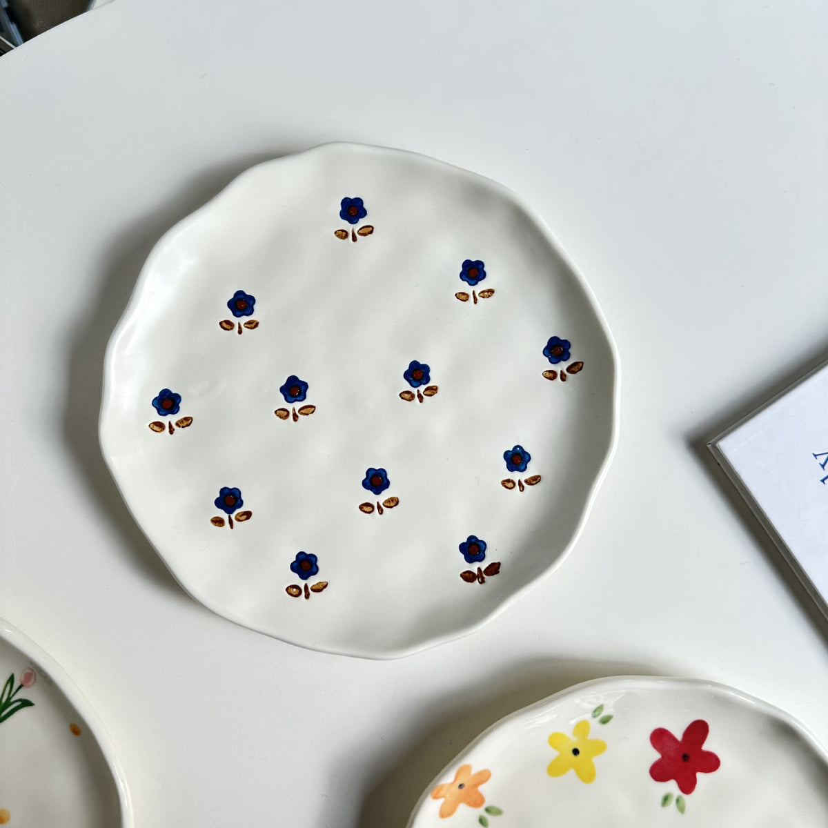Small Irregular Floral Ceramic Plate - Hand-Painted Kitchen Decor