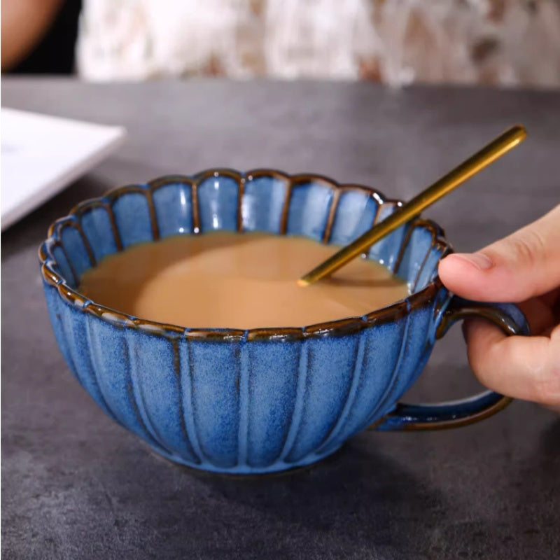 Vintage Ceramic Coffee Mug Set with Spoon - Breakfast & Tea Cup