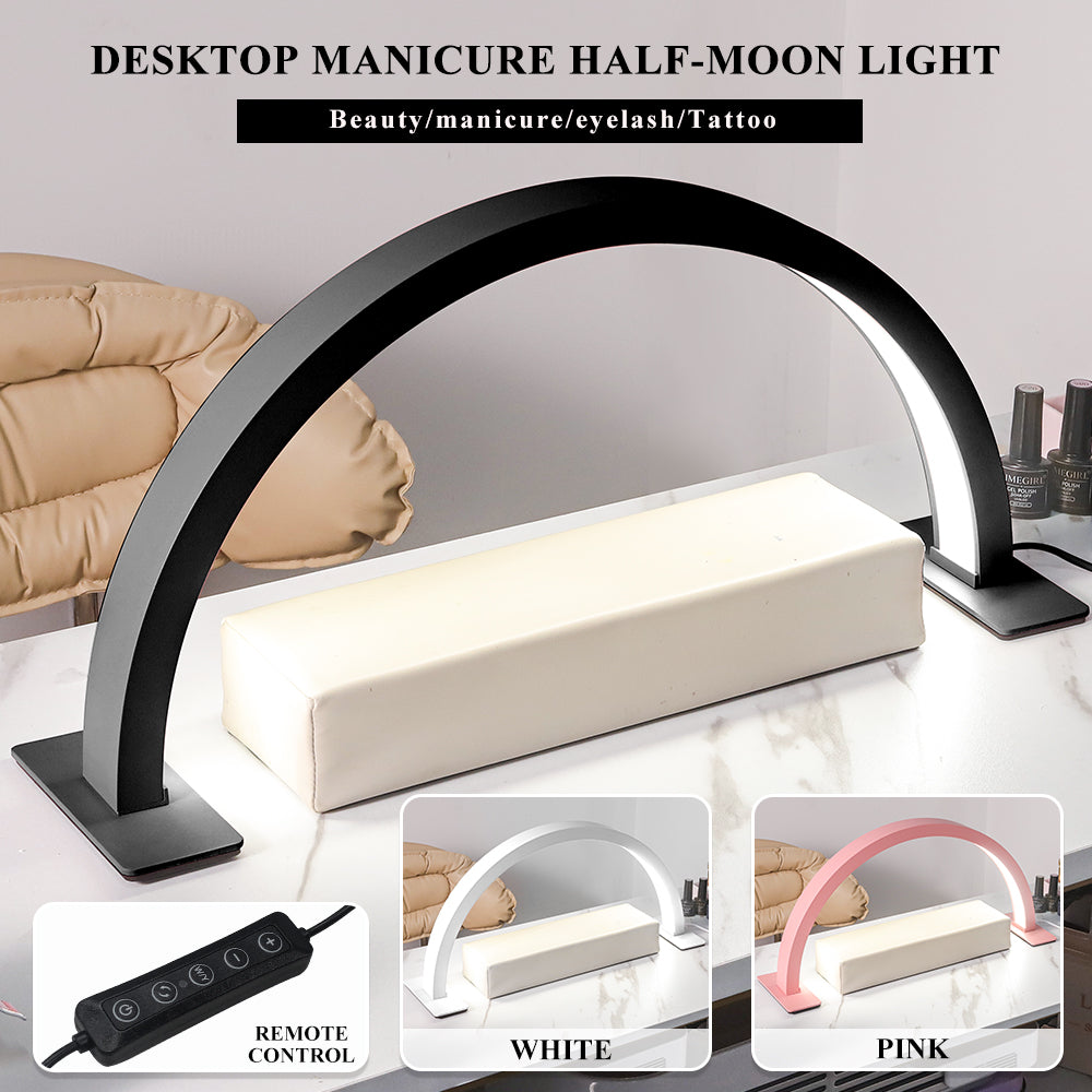 17-Inch Half Moon LED Desk Lamp for Nail Art & Eyelash Extensions - Black