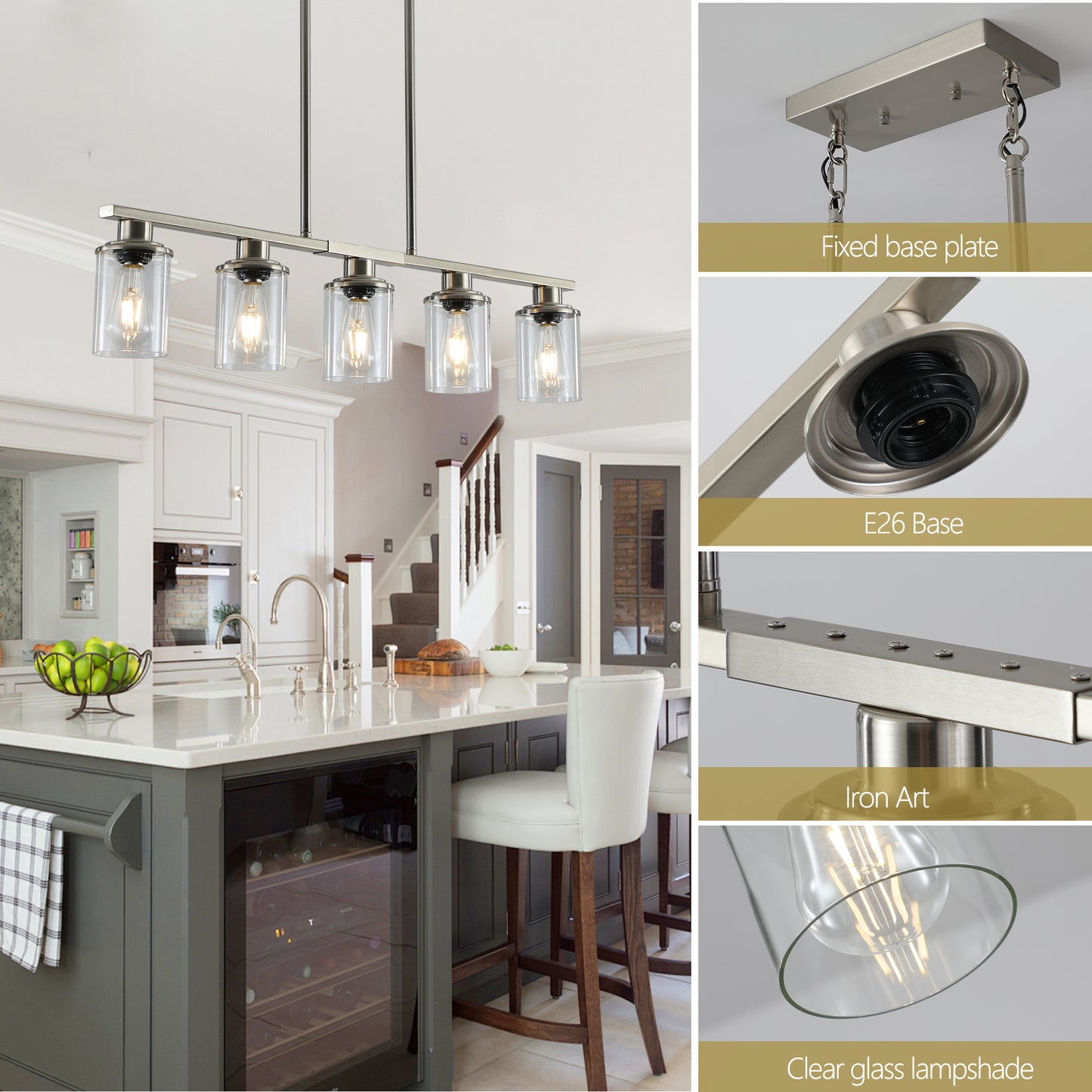Brushed Nickel 5-Light Chandelier - Modern Pendant Light Fixture