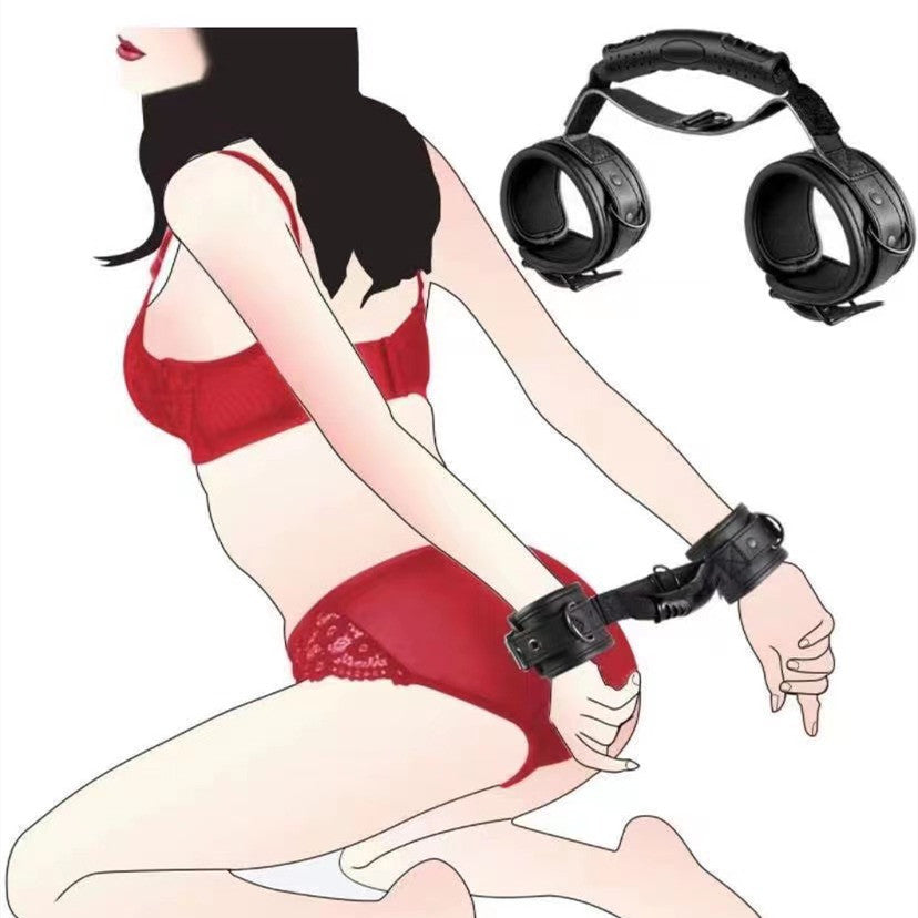 Black Leather Handcuffs for Bondage Training, Adult Wellness Toy