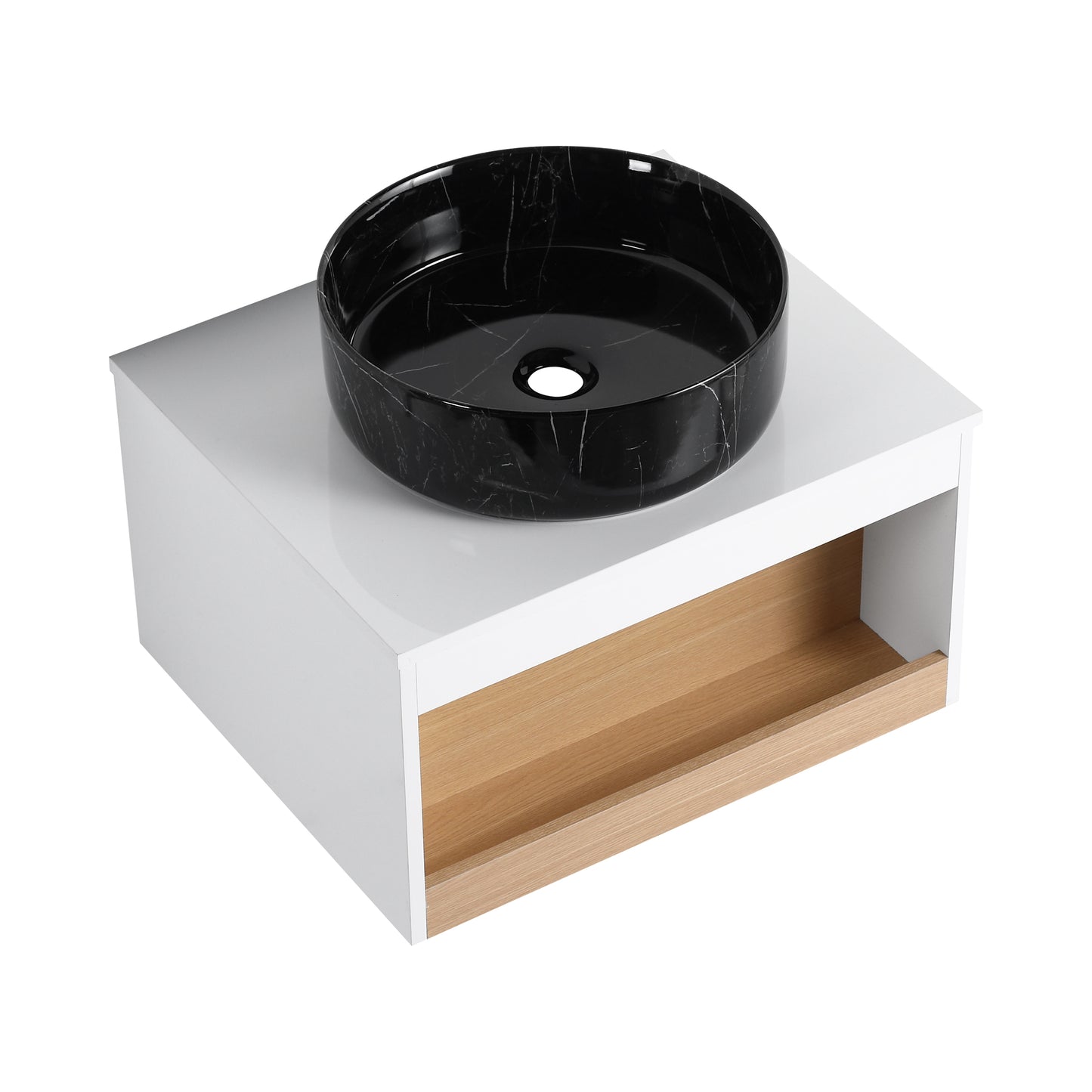 24" Floating Bathroom Vanity with Black Marble Vessel Sink