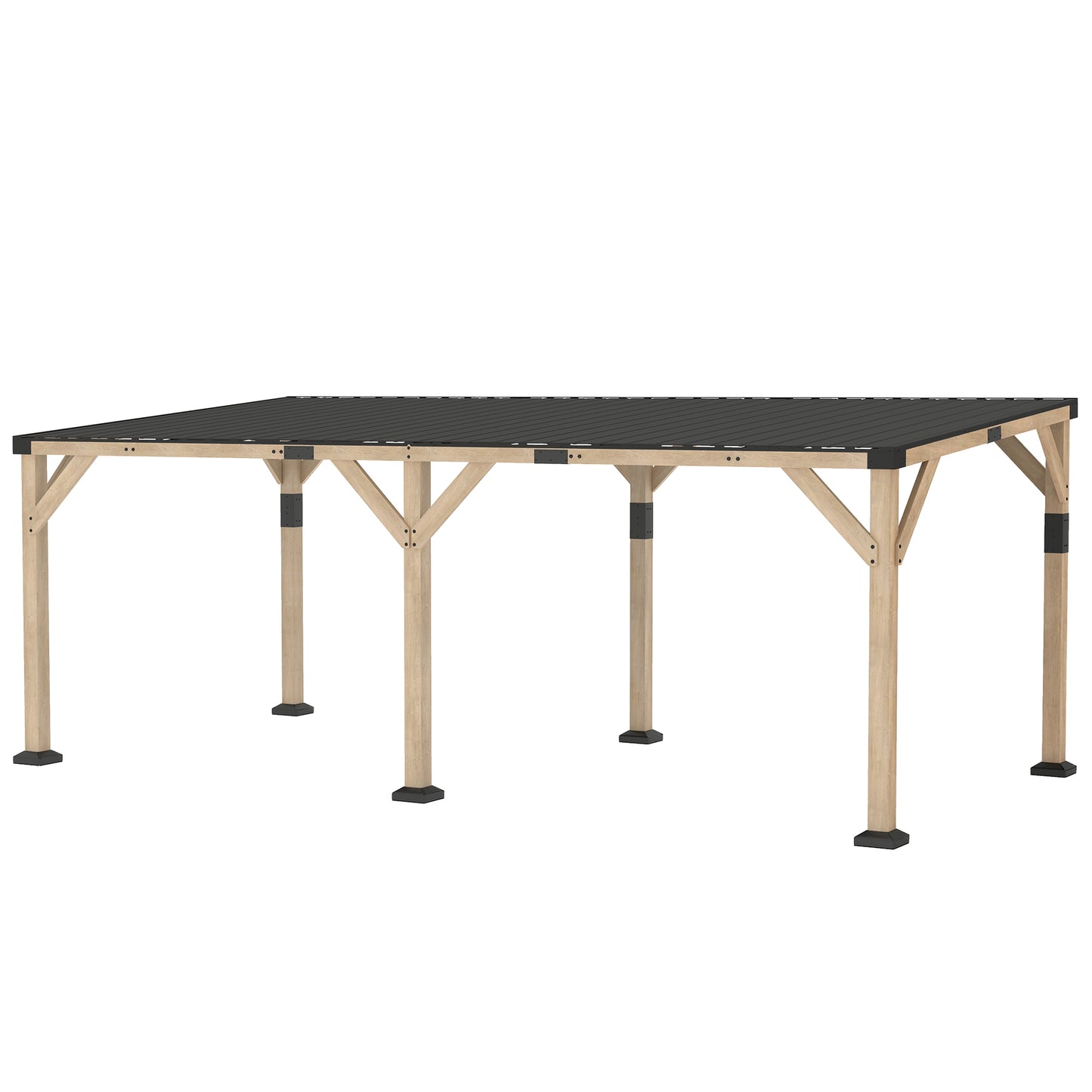 20' x 10' Wooden Lean-To Gazebo with Galvanized Steel Roof - Light Walnut