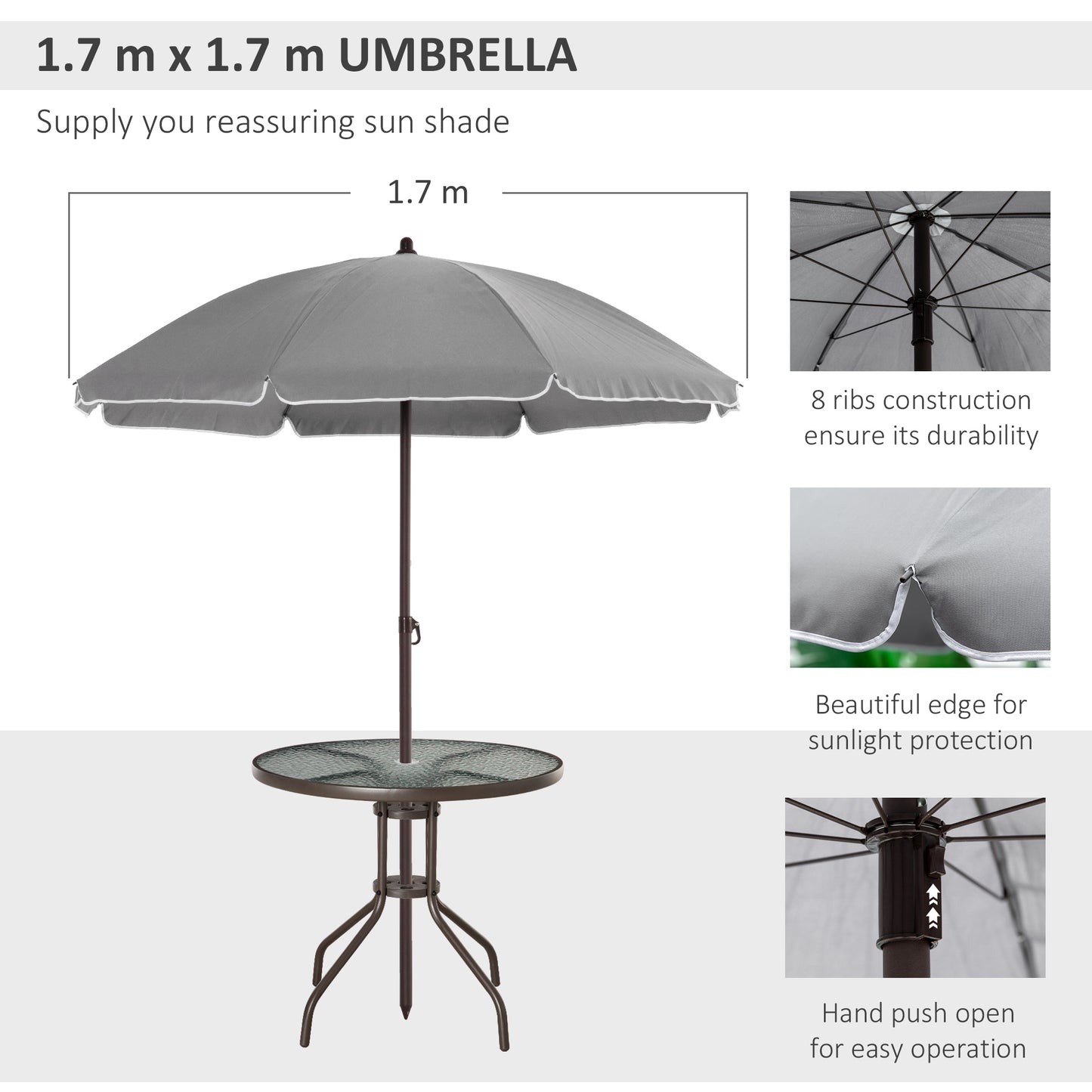 6-Piece Outdoor Dining Set for 4 with Umbrella - Gray
