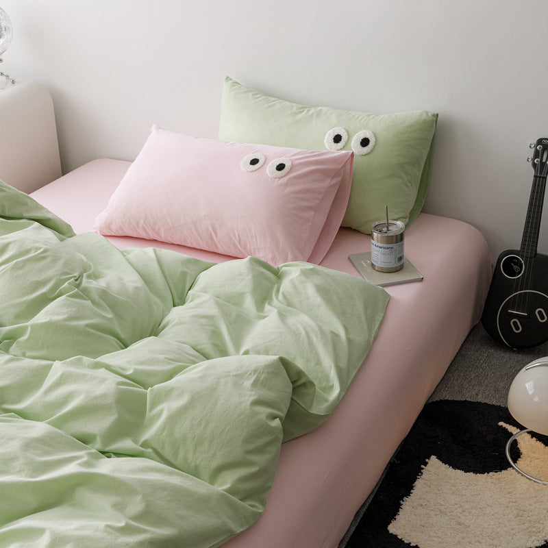 Cotton Bed Sheet Set - Modern Simple Bedding with Pillowcases and Quilt Cover
