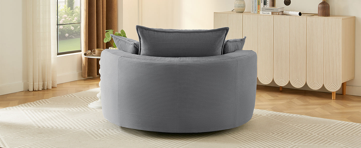 360° Swivel Barrel Chair with Dual-Layer Cushion - Grey