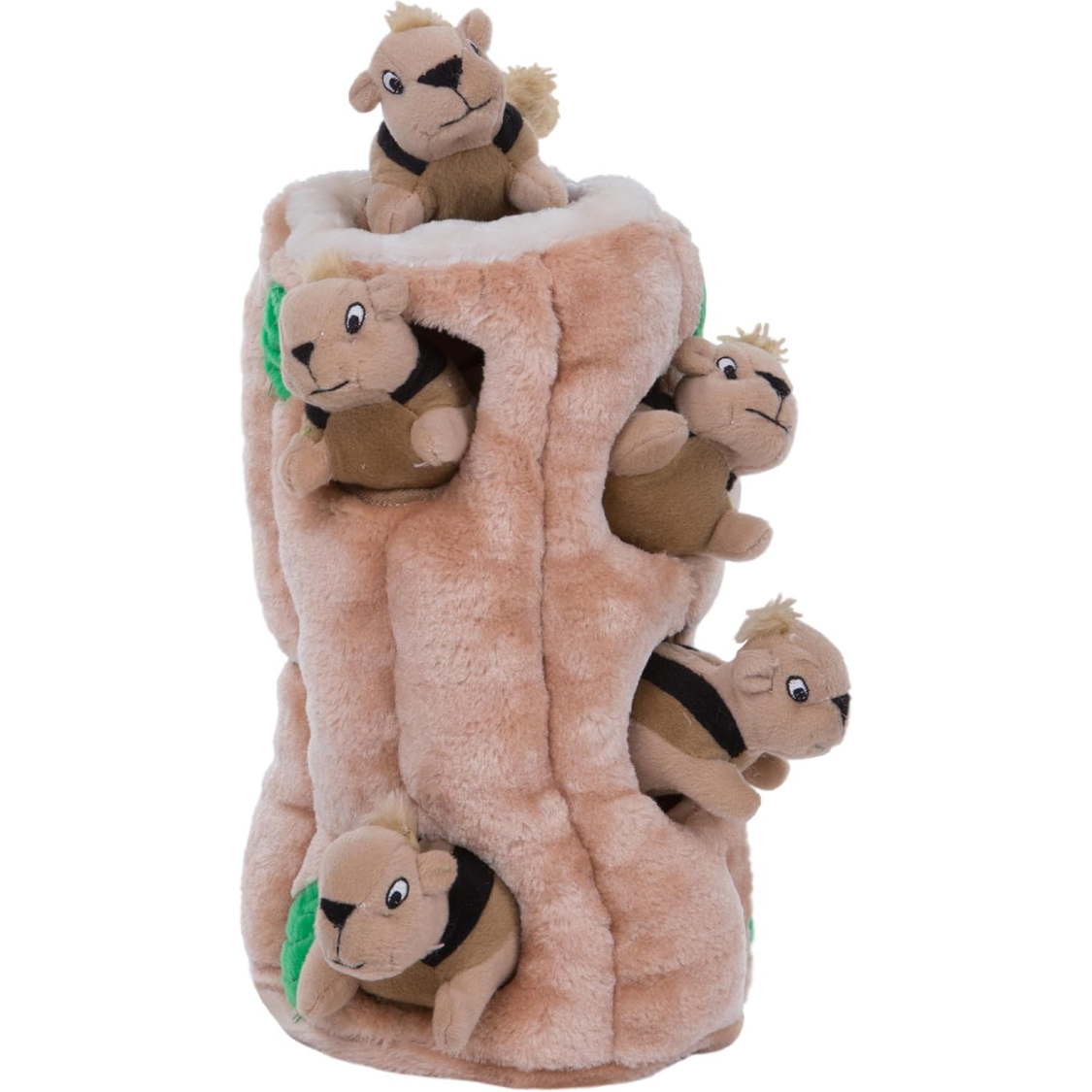 Interactive Squirrel Dog Toy 2-in-1 Plush Puzzle with Squeaky Squirrels - Brown