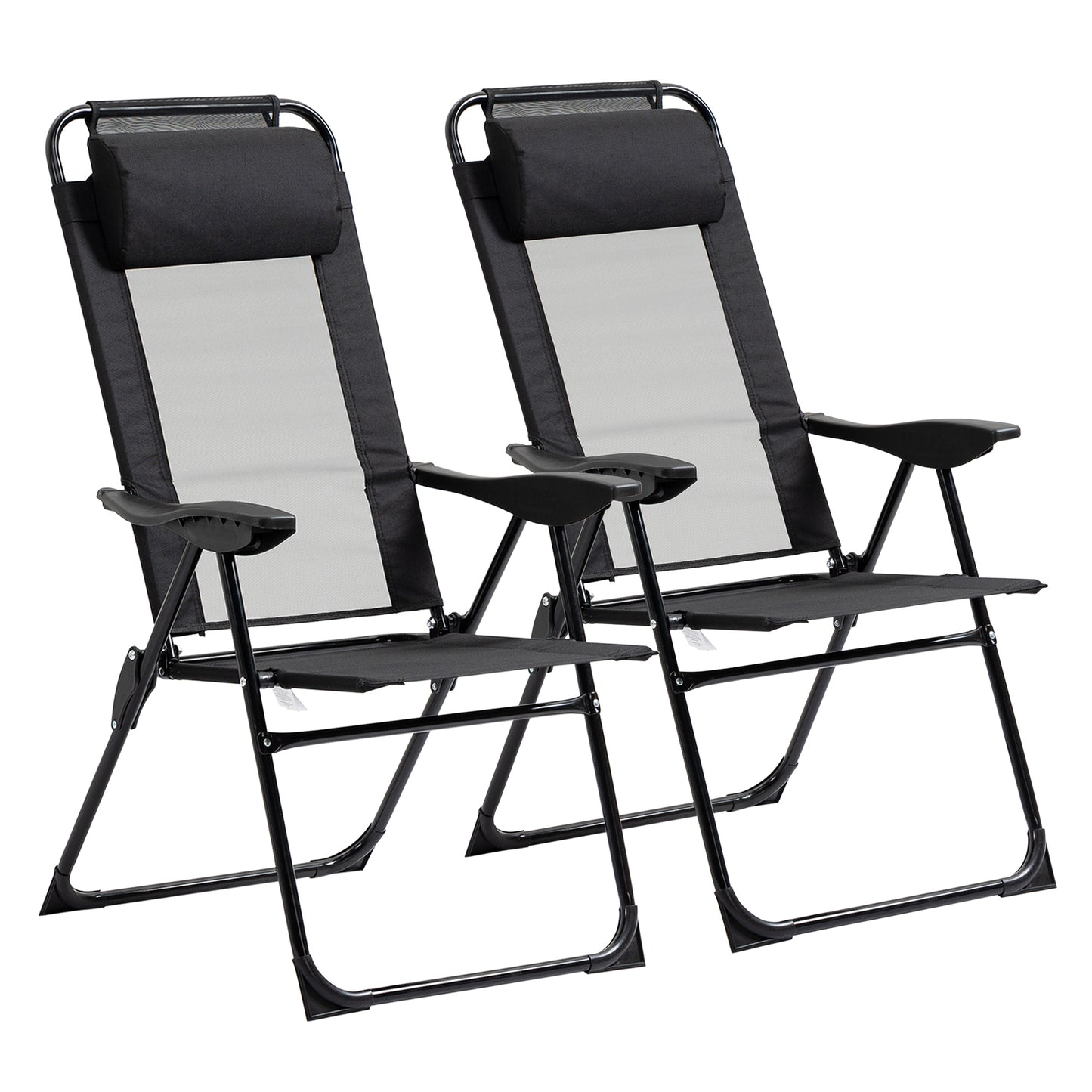 Folding Patio Dining Chairs Set of 2 - Adjustable Sling Back, Black
