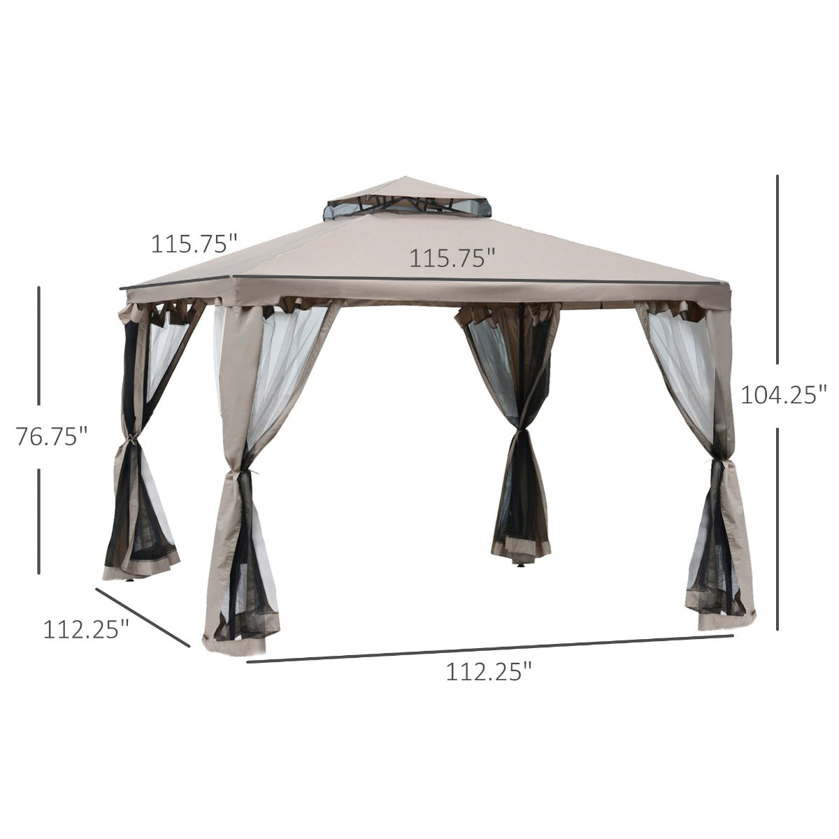10x10 Outdoor Gazebo Tent with Vented Roof & Netting - Taupe