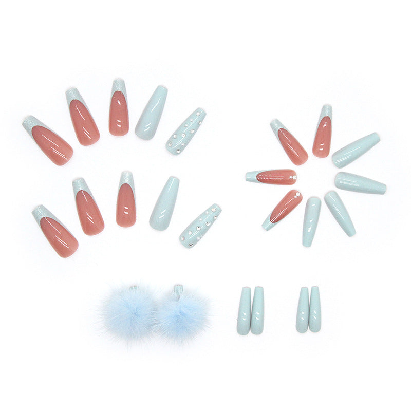 Cute Ballet Nail Stickers with Fur Ball Glue