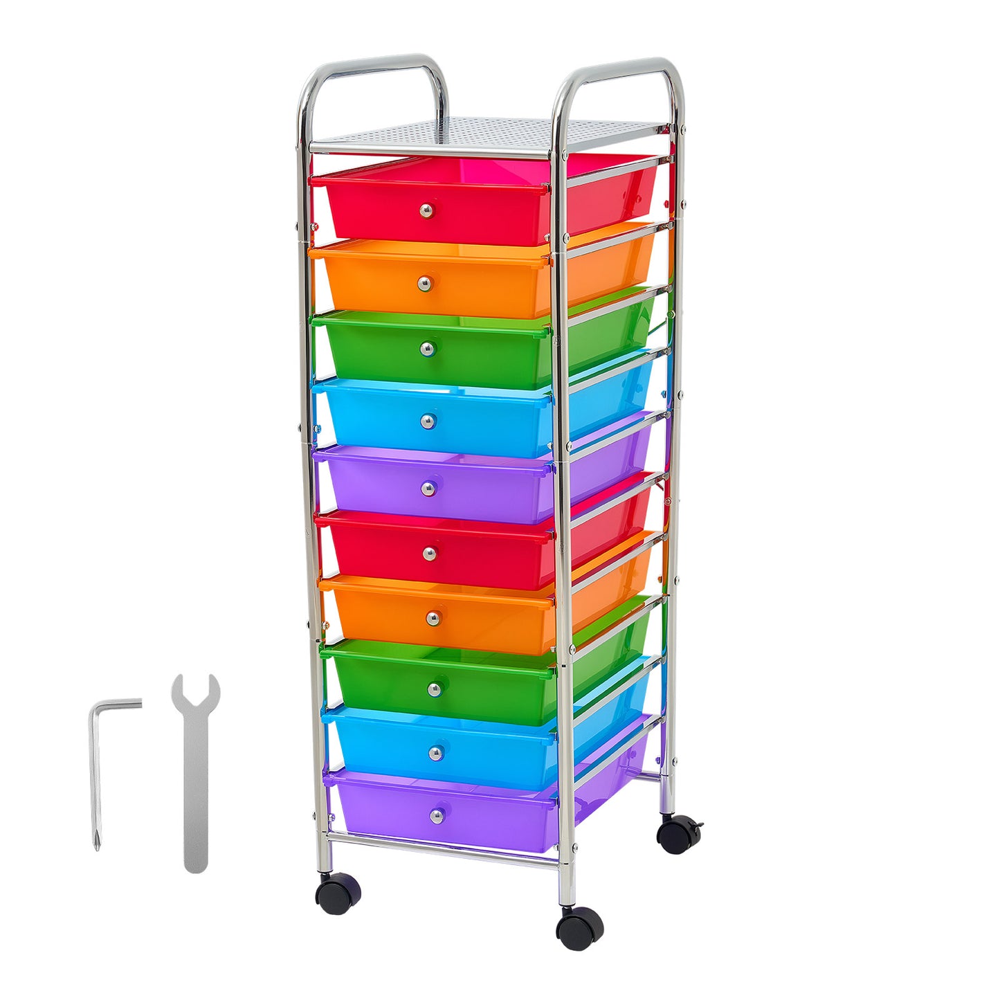 Rolling Cart with Drawers - 10-Drawer Mobile Storage Organizer for Office Garage