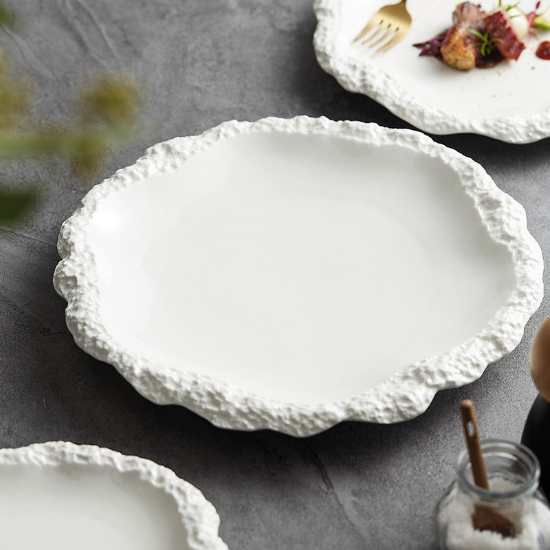 European-Style Embossed Ceramic Plate - Shallow Dinnerware for Hotel & Home