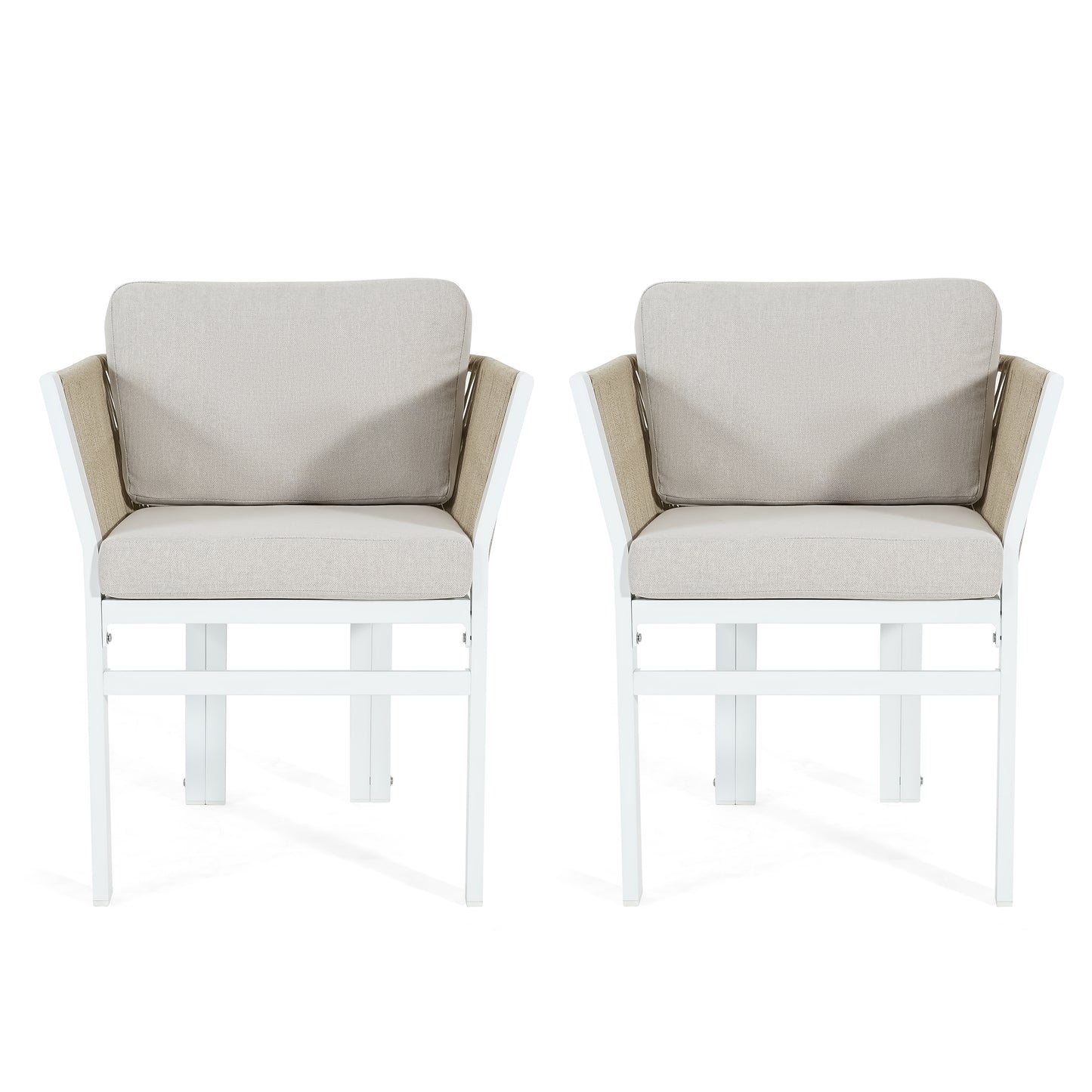 Outdoor Dining Chair Set of 2 - White Frame with Beige Cushions