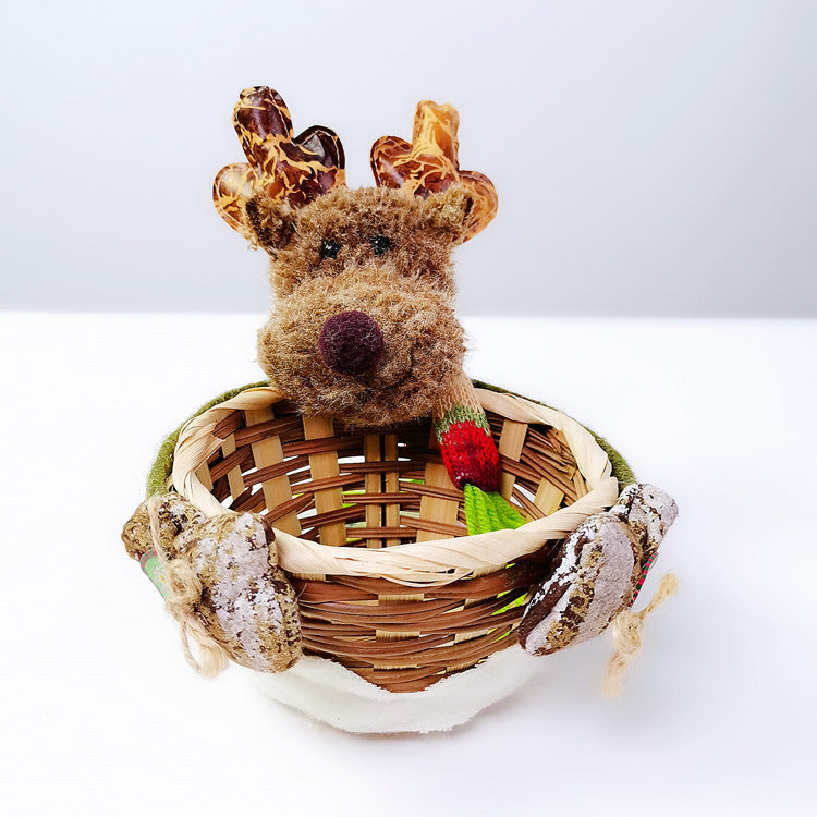 Christmas Decoration Storage Basket with Santa Snowman Elk Candy Holder