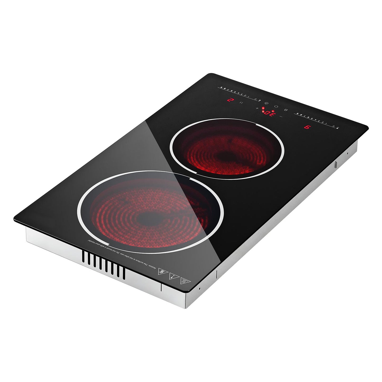 Portable 12-Inch Electric Cooktop 2 Burners 1800W Touch Control with Timer