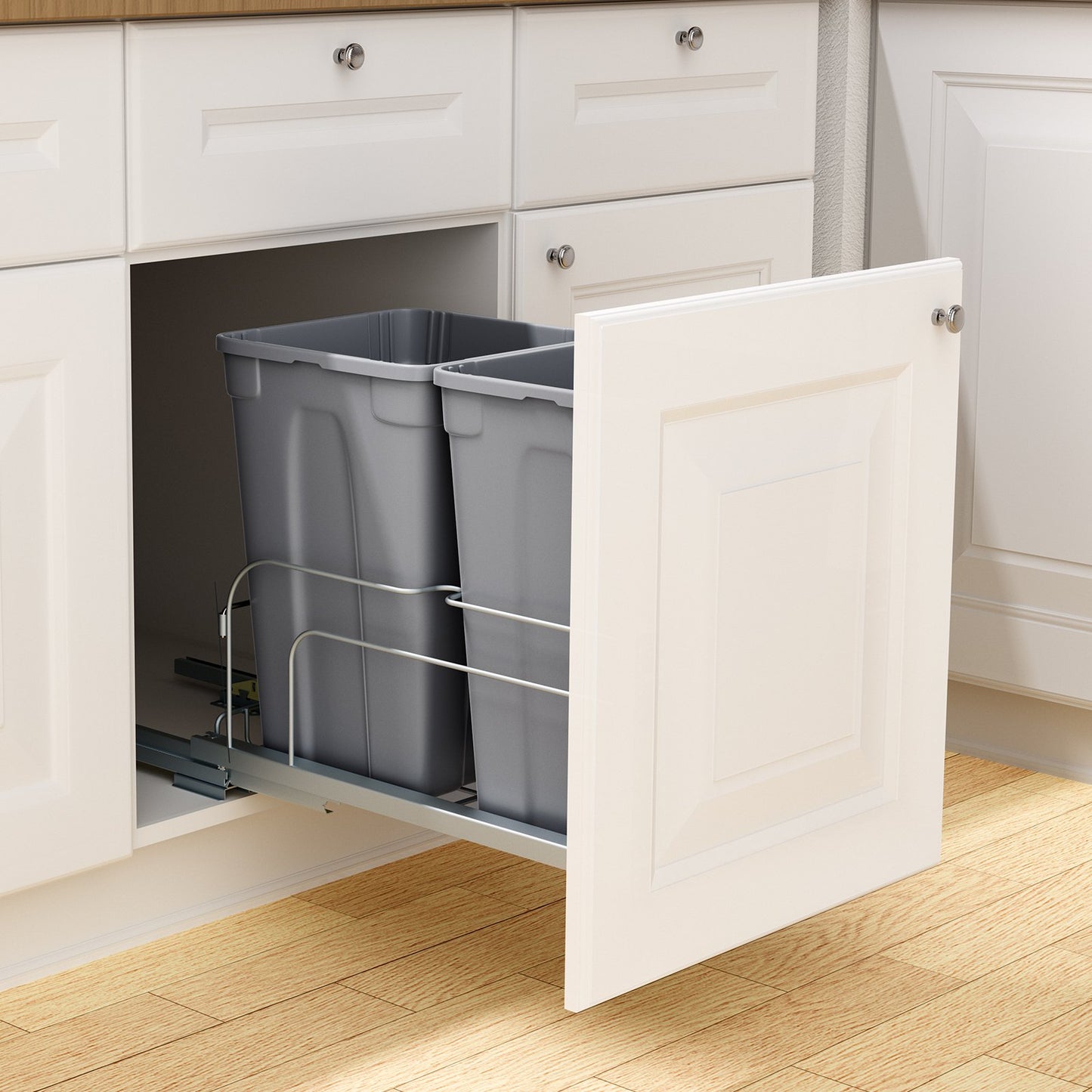 27QT Double Pull-Out Kitchen Trash Can with Soft Close - Grey