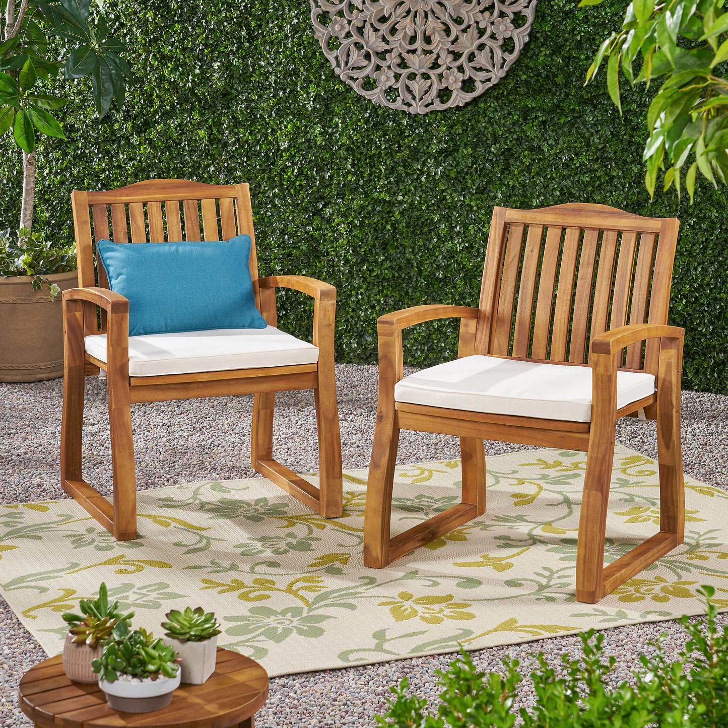 Cream Acacia Wood KD Armchair - Outdoor Dining Chair
