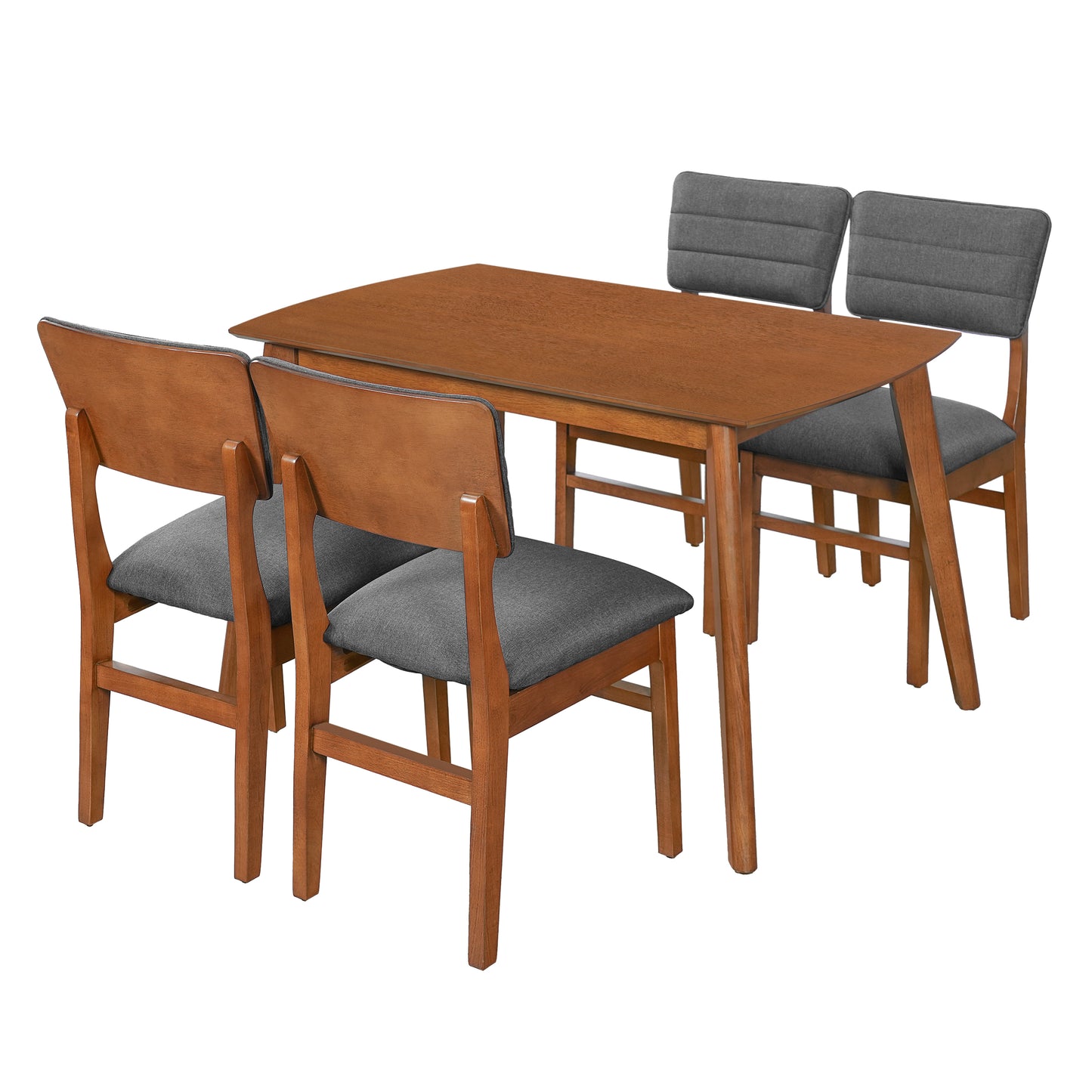 Farmhouse Dining Table Set for 4 with Upholstered Chairs - Brown & Gray