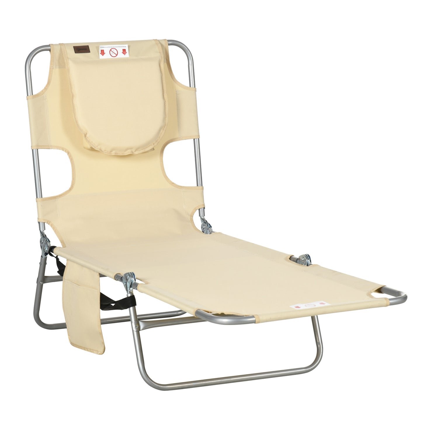 Adjustable Tanning Chair with Face Hole - Beige Folding Lounger