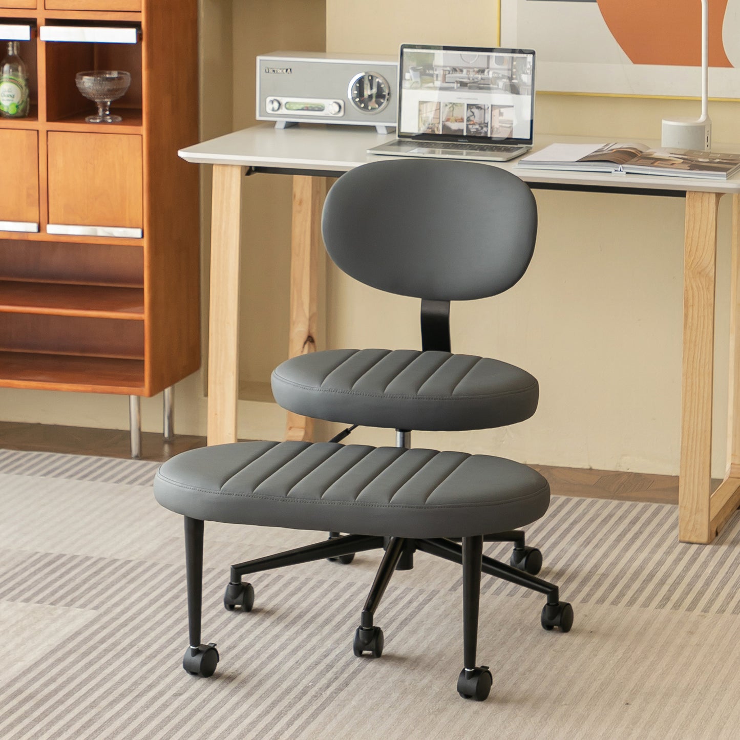 Ergonomic Cross Legged Office Chair with Back Support - Grey