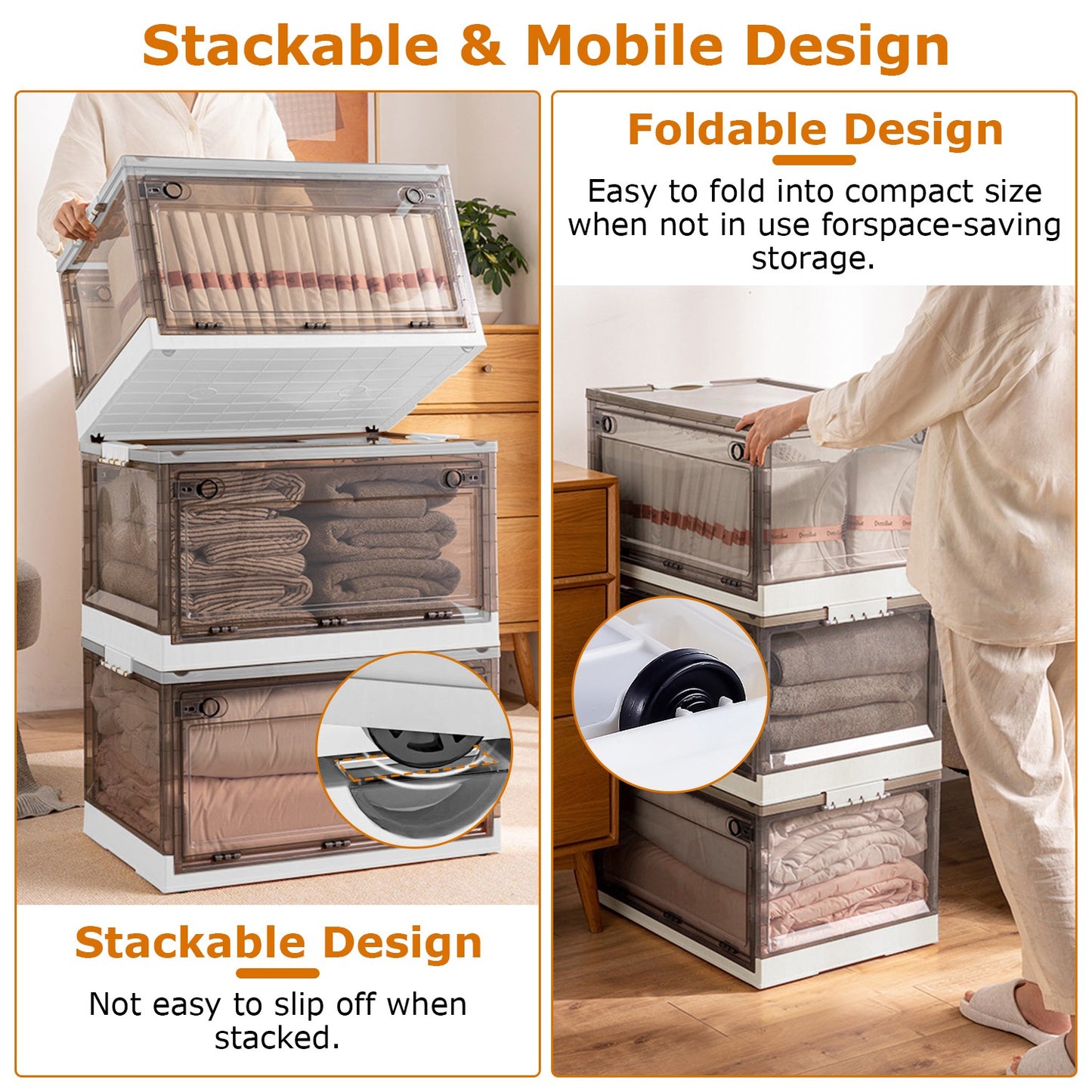 Foldable Storage Bins - Collapsible Organizer with Wheels