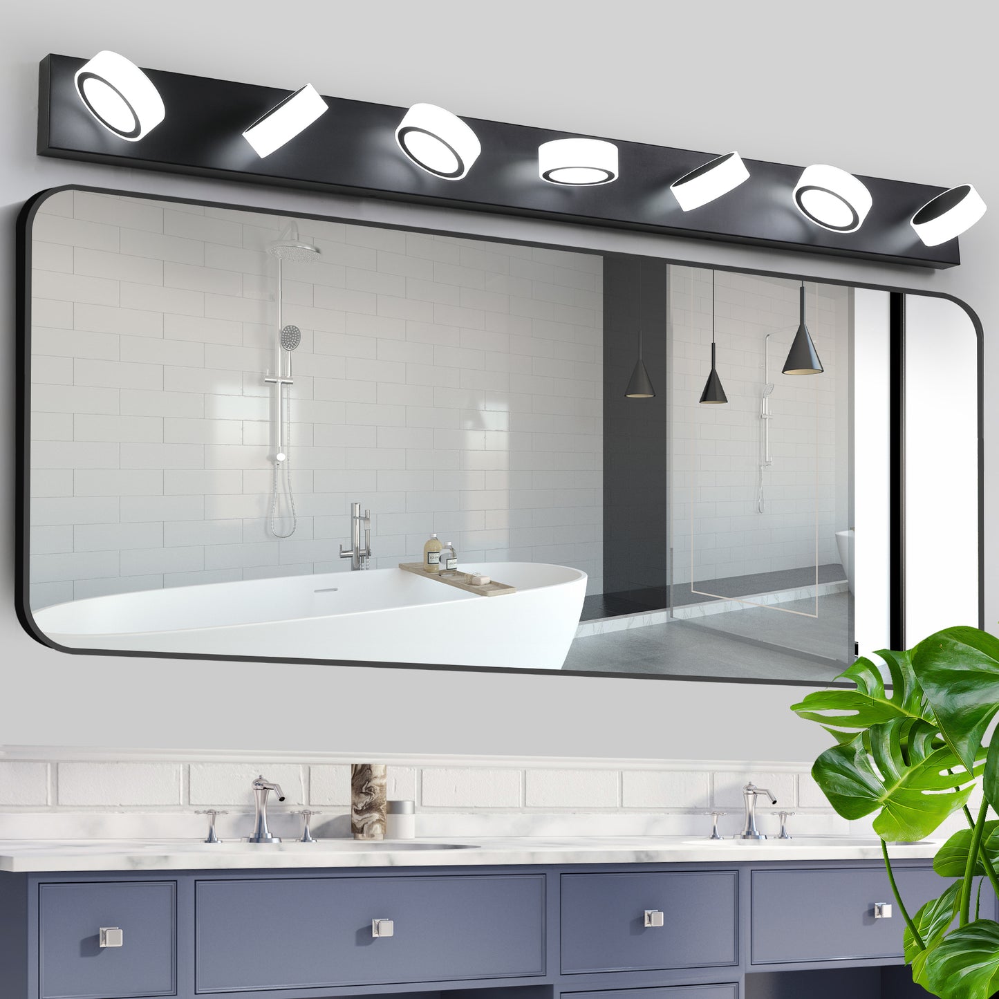 Modern 7-Light LED Wall Sconce - Black Iron with Acrylic Shades