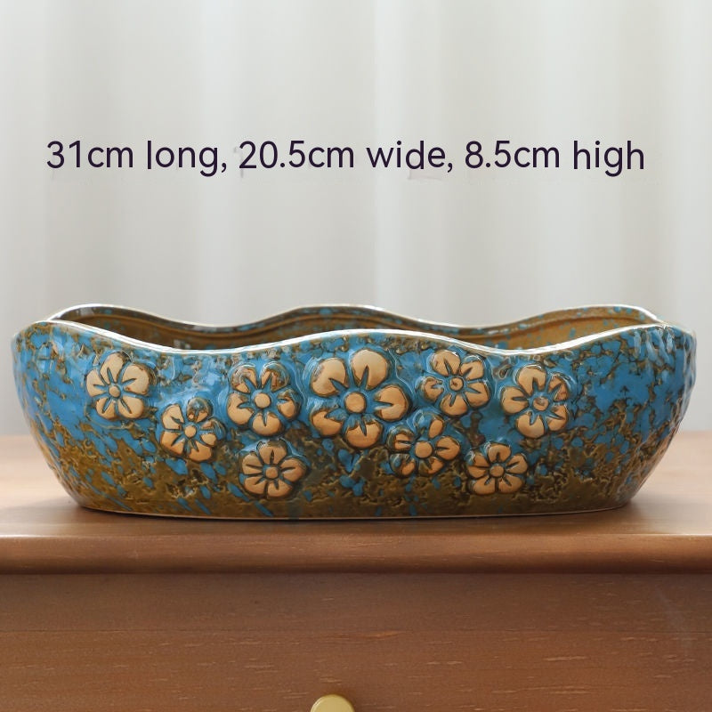 Large Ceramic Flower Pot with Shallow Mouth and Oval Rectangular Design for Home Garden