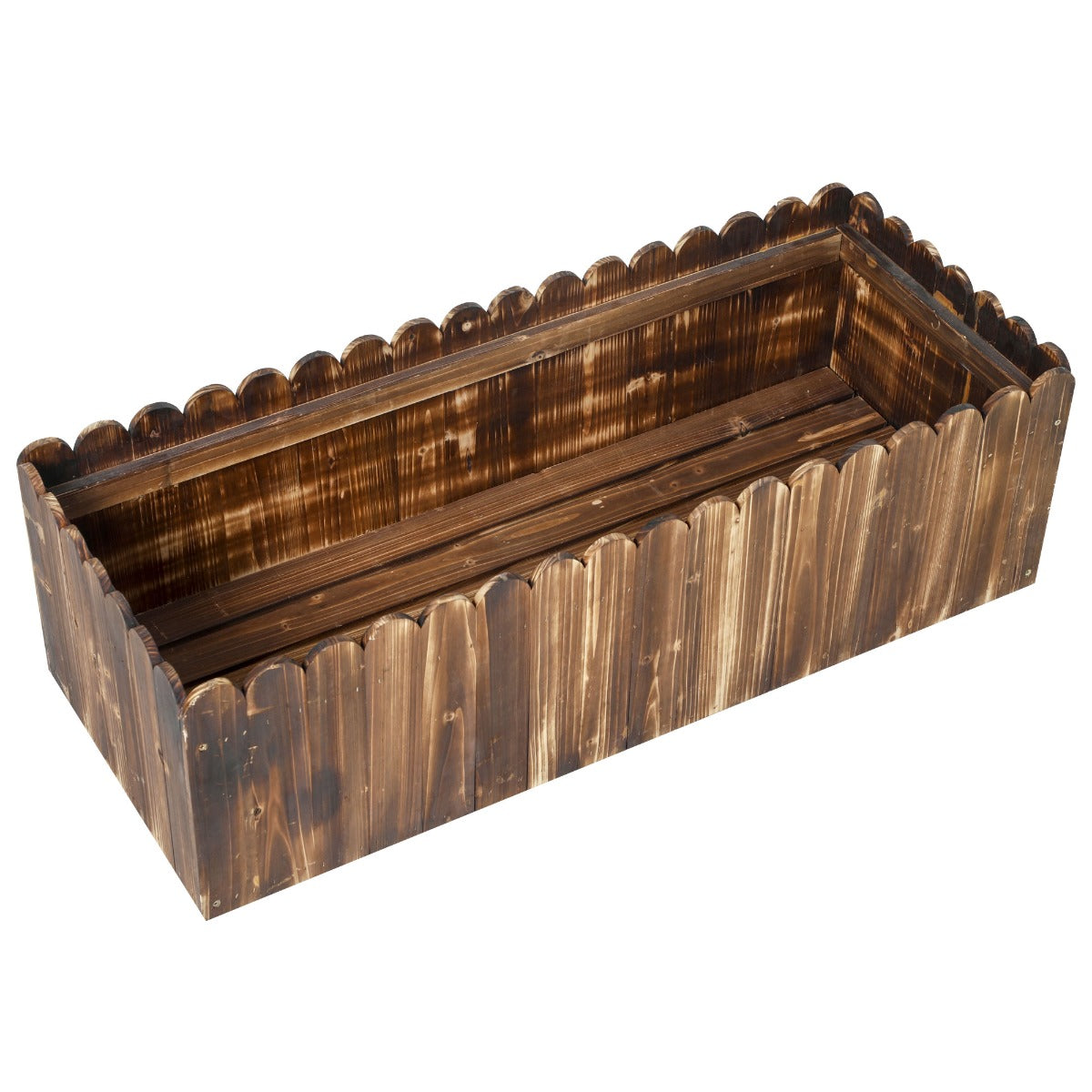 40x16x12 Inch Wooden Raised Garden Planter Box with Scalloped Edge