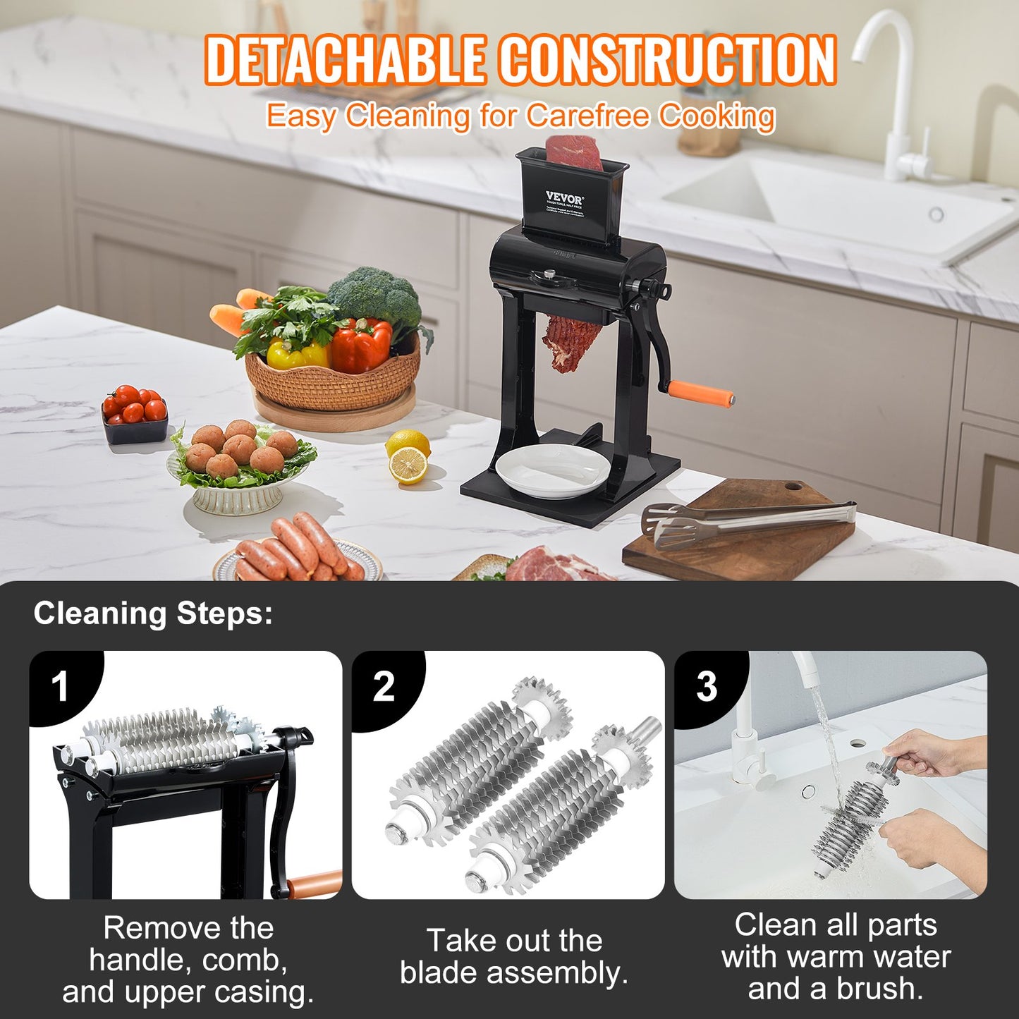 Manual Meat Tenderizer with 31 Blades - Heavy Duty Stainless Steel