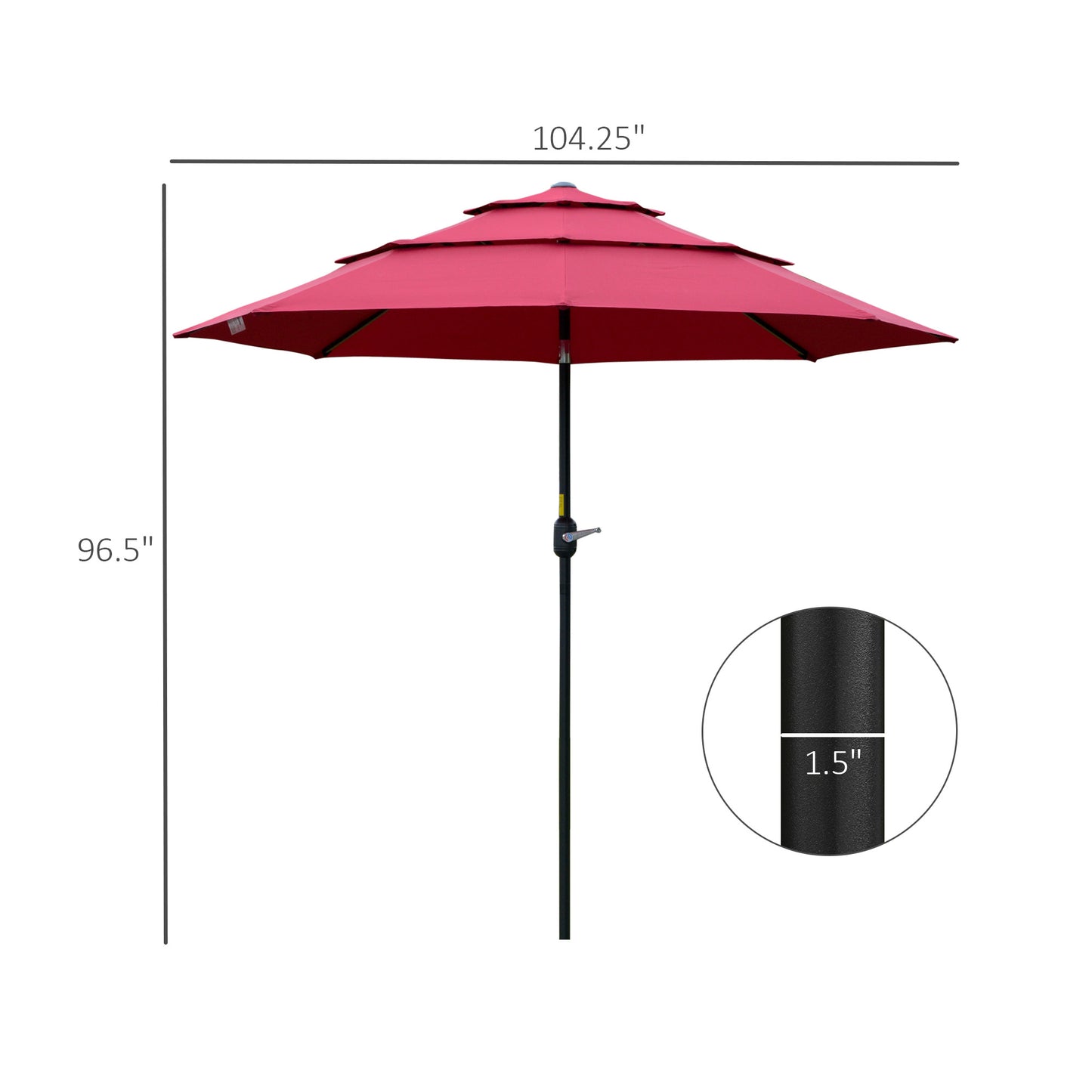 9FT Outdoor Market Umbrella with Crank & Tilt - Wine Red