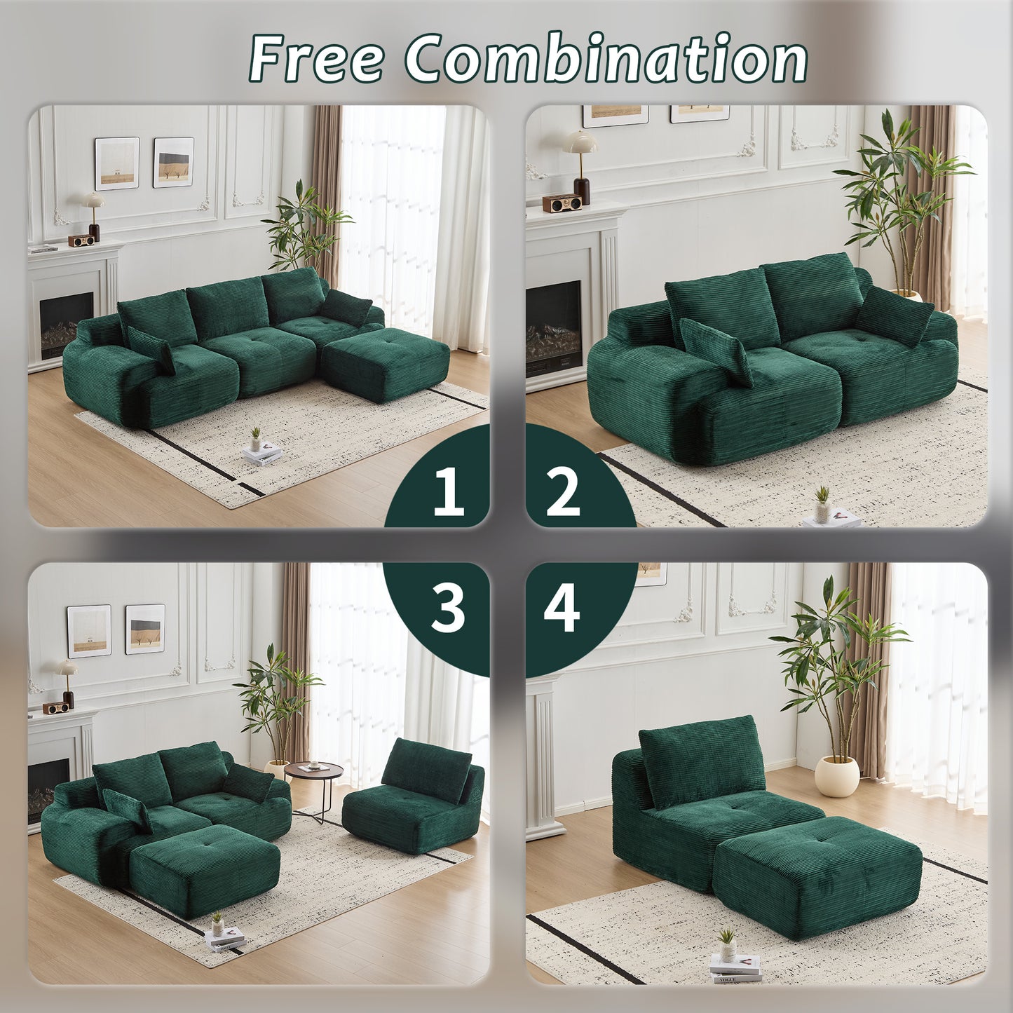 Large Green Modular Memory Foam Sectional Sofa - Pet-Friendly