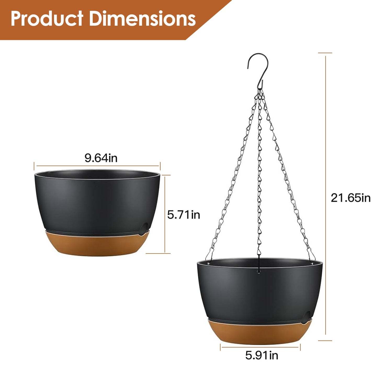 4Pcs Hanging Planters with Drainage Holes & Removable Water Trays - Indoor & Outdoor