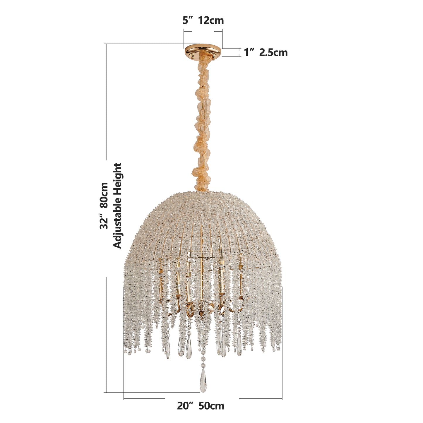 20-Inch K9 Crystal Pendant Light Chandelier - Waterfall Design in Gold