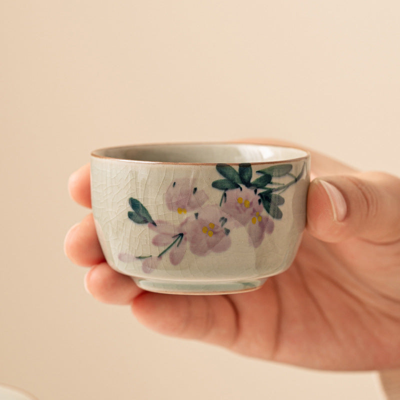 Hand Drawn Magnolia Ceramic Tea Cup 90ml - Borneol Style