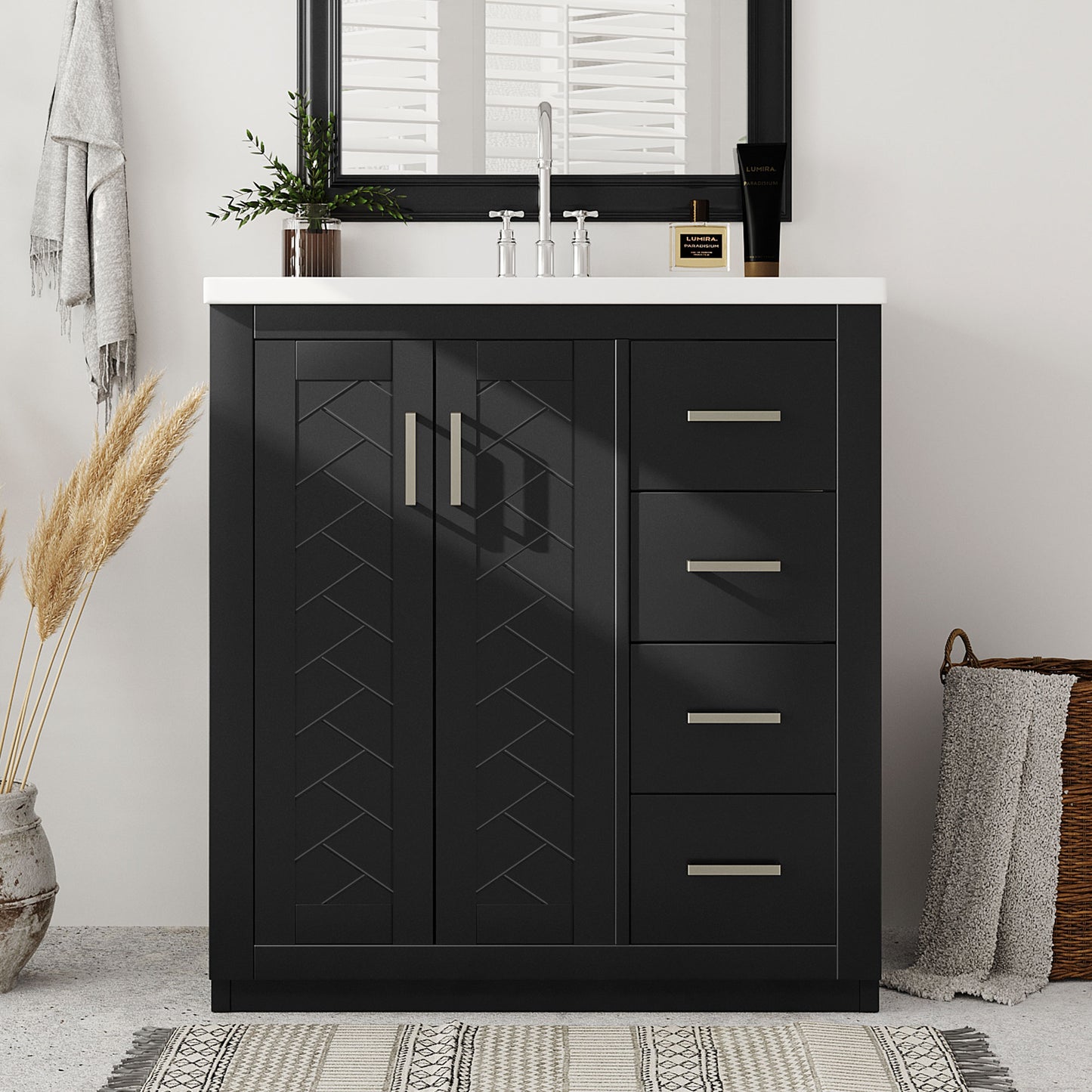 30 Bathroom Vanity With Ceramic Sink Combo, Solid Wood Frame Storage