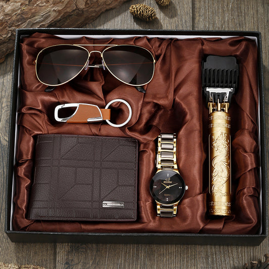 Multi-Purpose Shaver Gift Set with Wallet and Belt for Men - Black & Gold