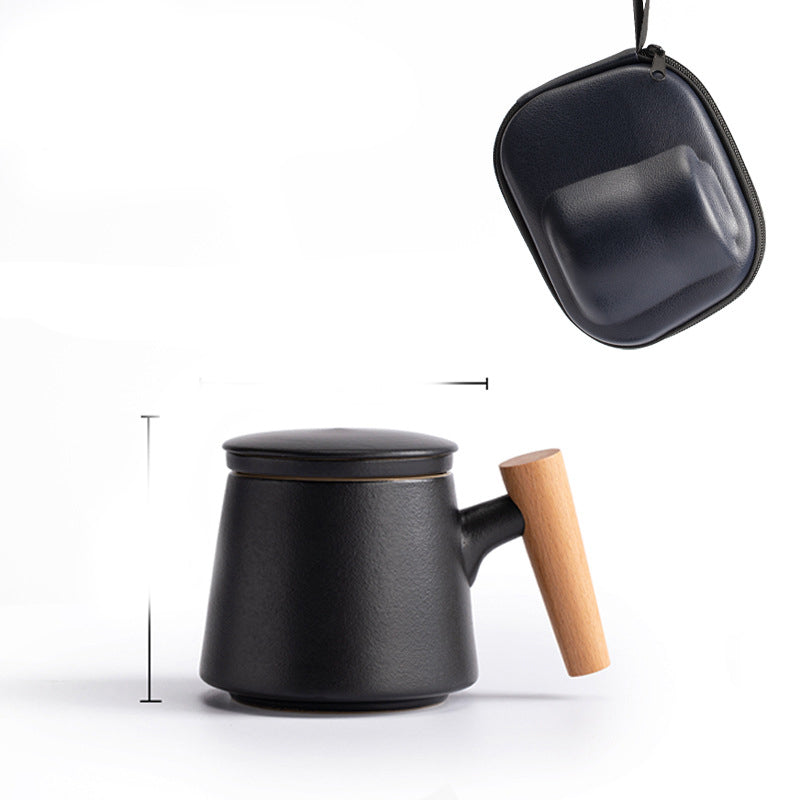 Ceramic Office Cup with Wooden Handle - Multiple Styles & Travel Bag
