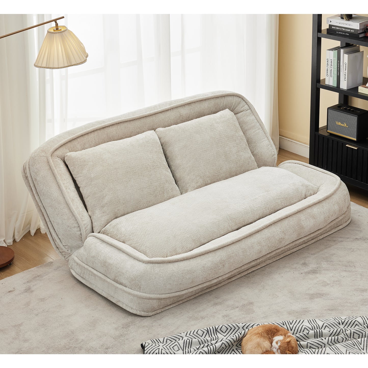 Extra Large Chenille Lazy Sofa Loveseat - Beige 2-in-1 Dog Bed