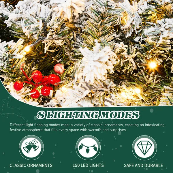 48-Inch Pre-Lit Snow Flocked Christmas Wreath with 150 Lights