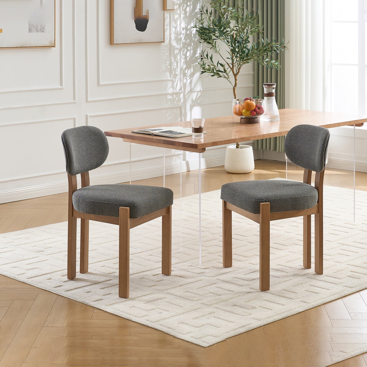Set of 2 Modern Fabric Upholstered Dining Chairs - Grey