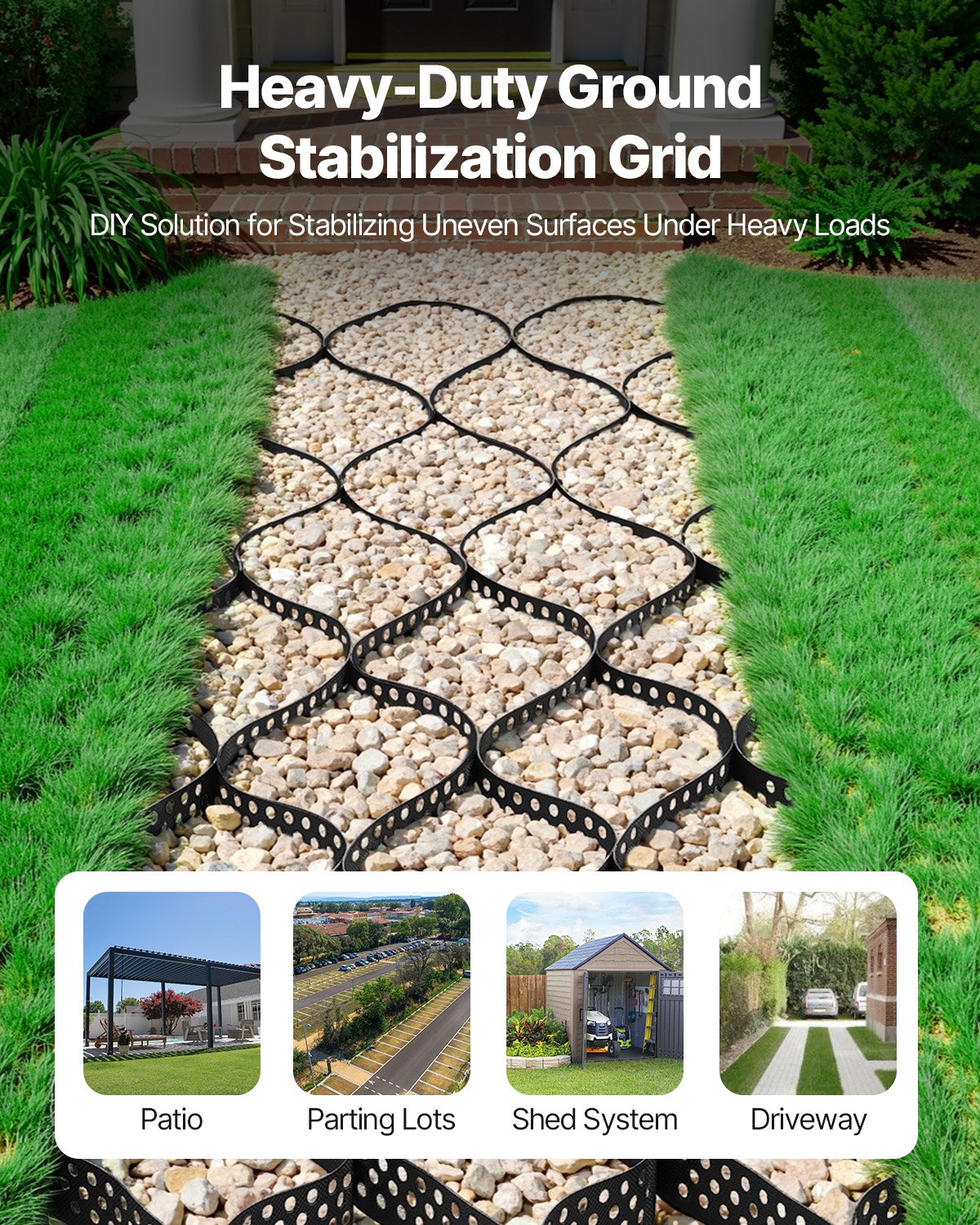 Ground Grid 2-Inch Deep Geocell Grid for Gravel Driveways & Slopes - 32.81x9.84 ft