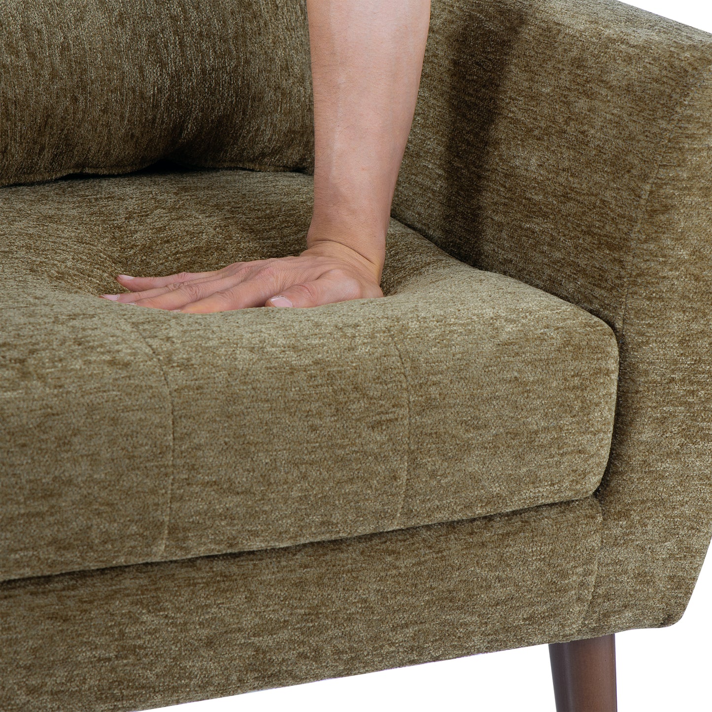 Modern Accent Chair - Soft Chenille Upholstered Armchair in Olive Green