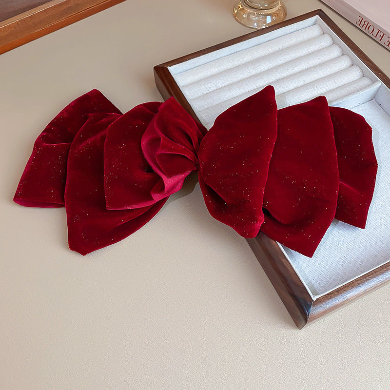 Velvet Bow Hair Clip with Spring Clip