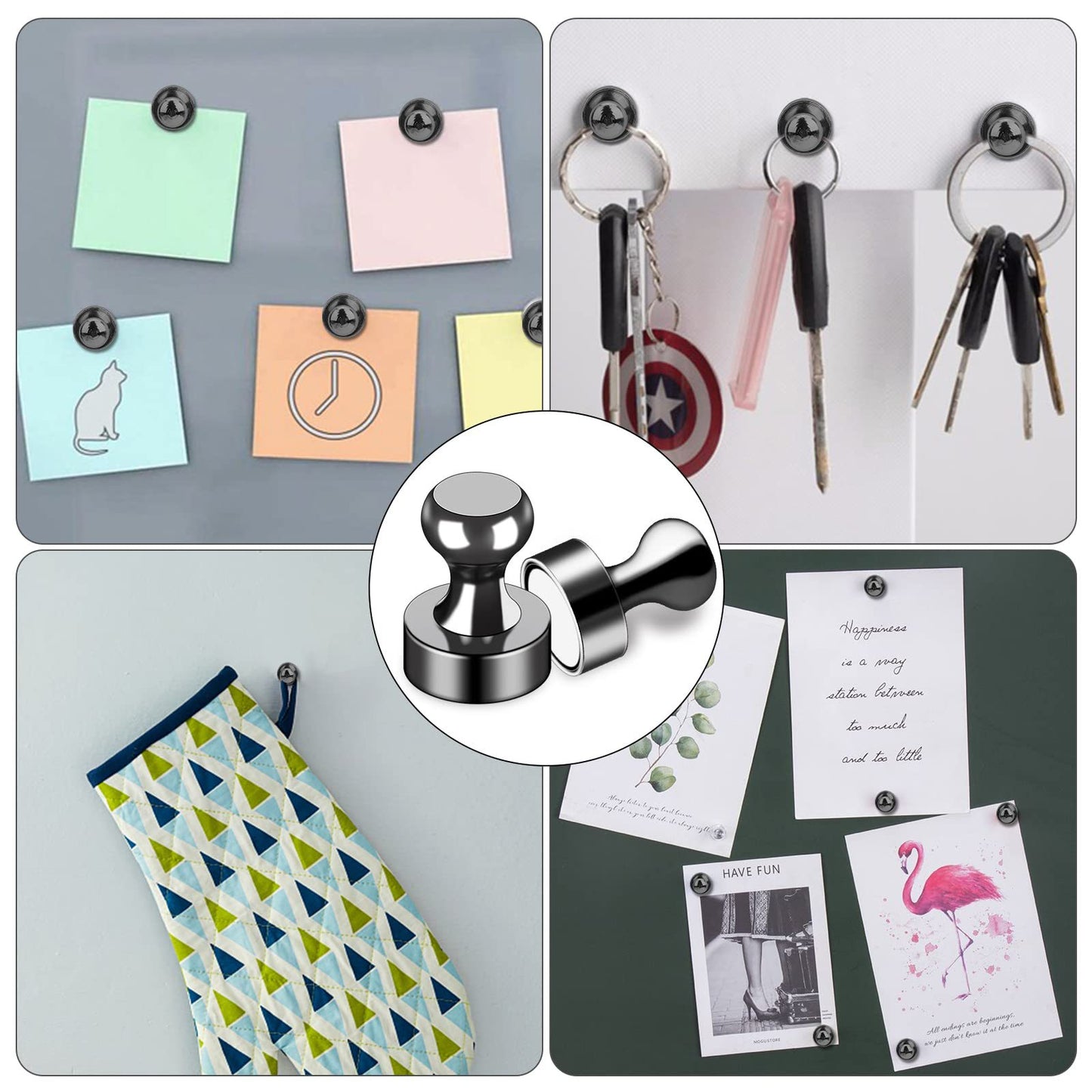 Magnetic Pushpin Magnets for Home & Office Storage - Black & Silver