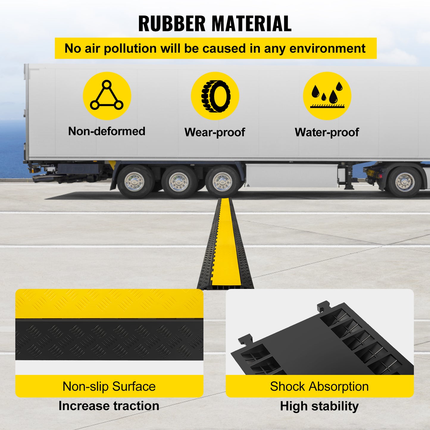 Heavy Duty 5-Channel Cable Protector Ramp - Black & Yellow