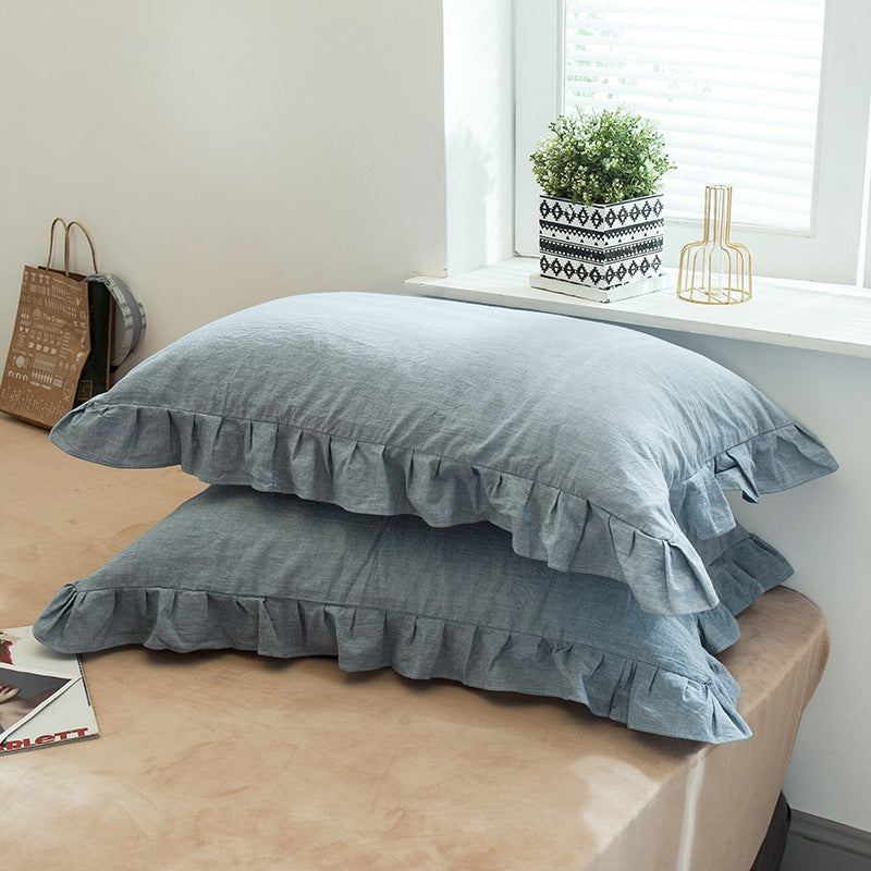 Full Cotton Pillowcase with Flounce - Washed Cotton, Single Size, Multiple Styles
