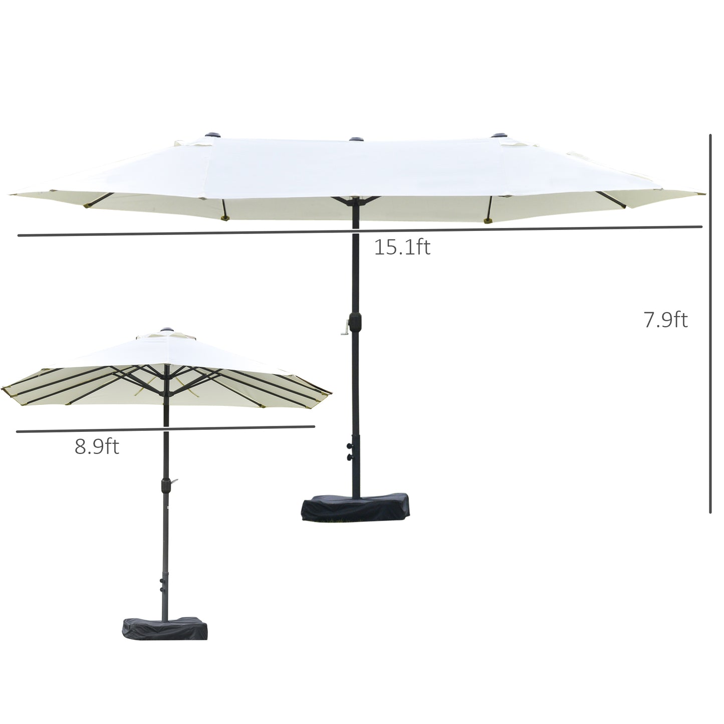 15' Double-Sided Patio Umbrella with Base - Beige